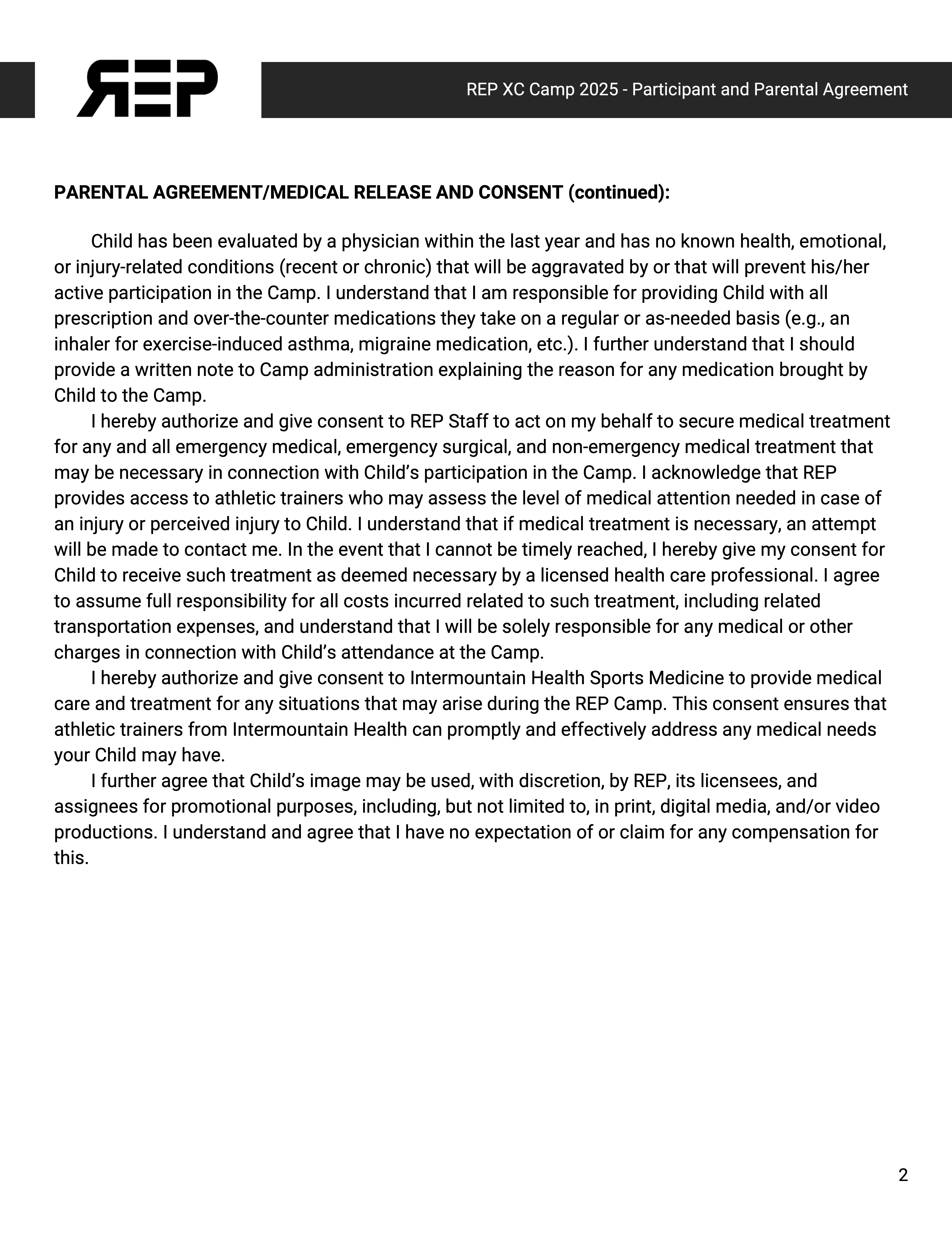 Participant and Parental Agreement Page 2
