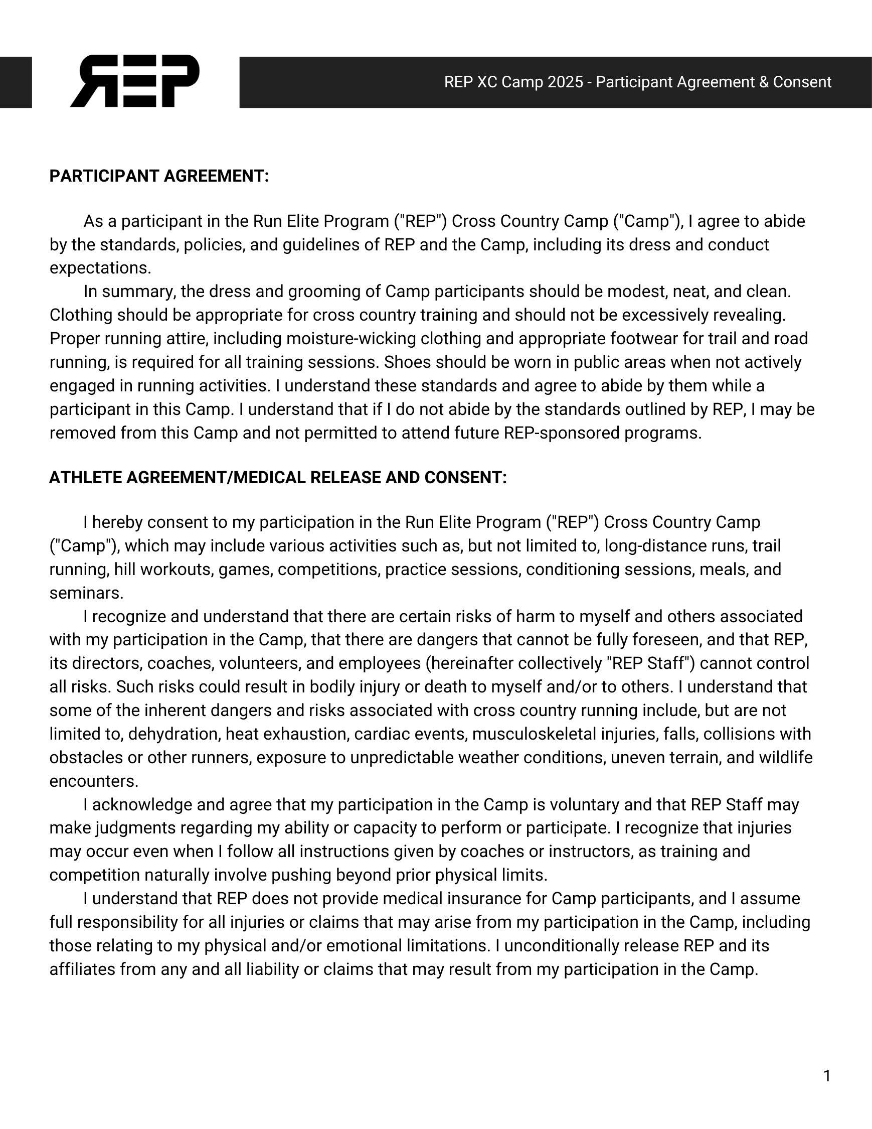 Participant and Parental Agreement Page 1